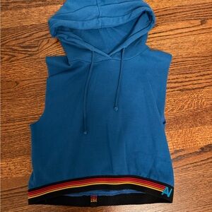 Aviator Nation Logo Stripe Sleeveless Crop Pullover Hoodie